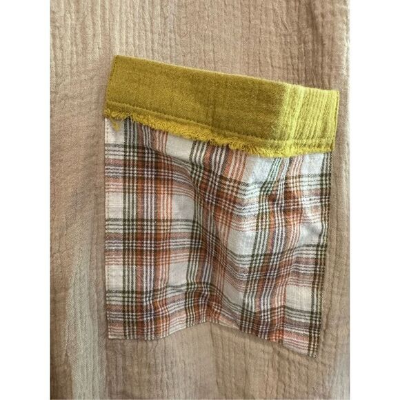 Size S Easel Beige Gauze Plaid Mix Button Up Top - Picture 5 of 10